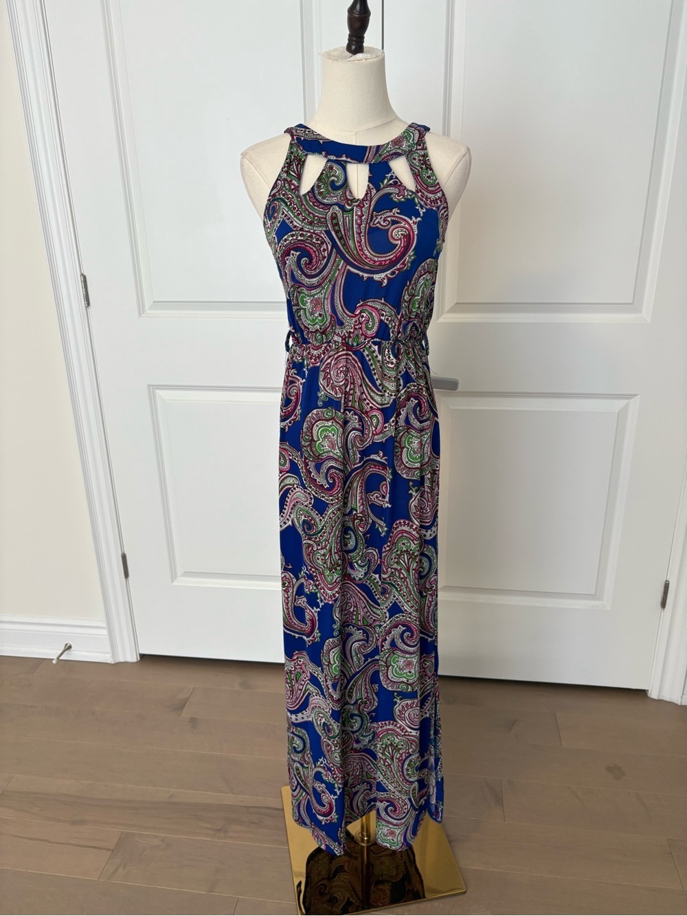 Blue Paisley Cutout Neck Maxi Dress